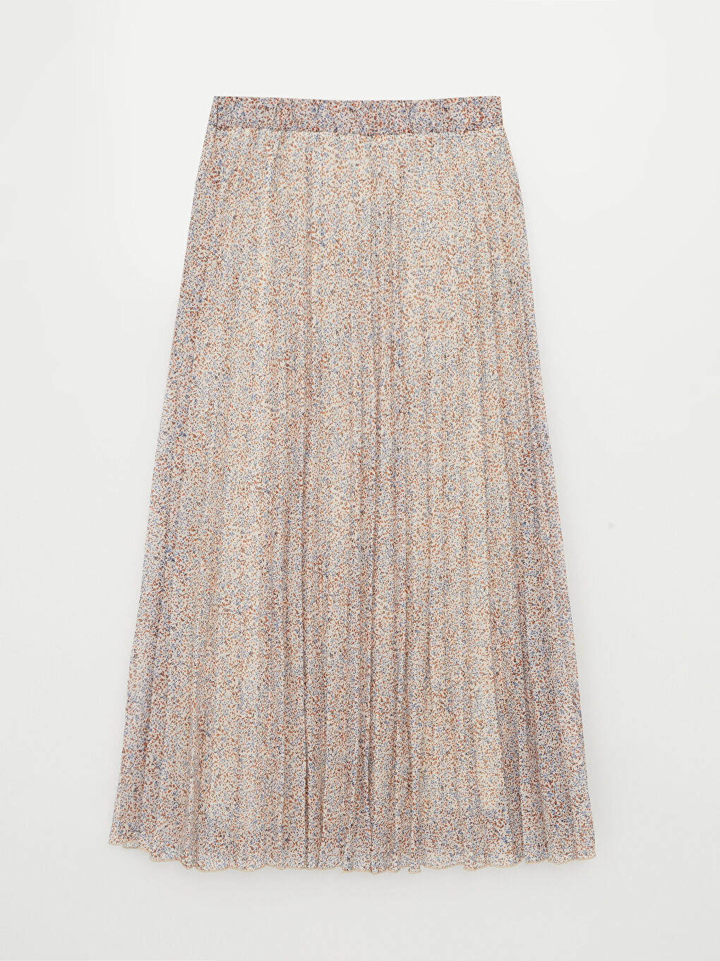 Bej Beli Lastikli Desenli Şifon Kadın Pileli Etek-6