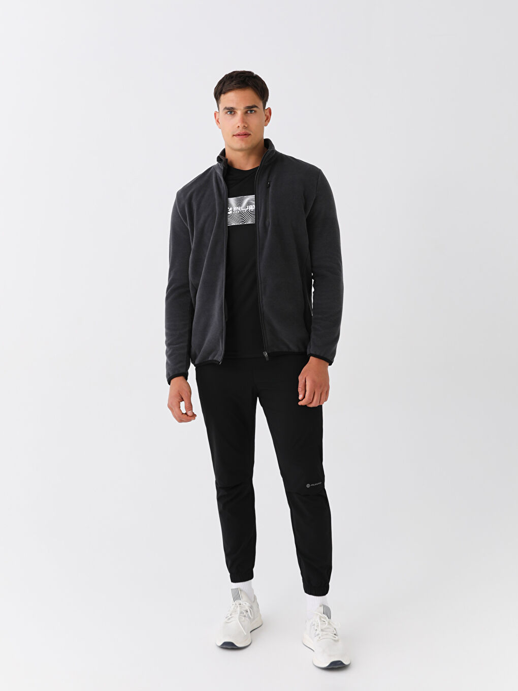 Gri Dik Yaka Uzun Kollu Polar Erkek Spor Hırka-2