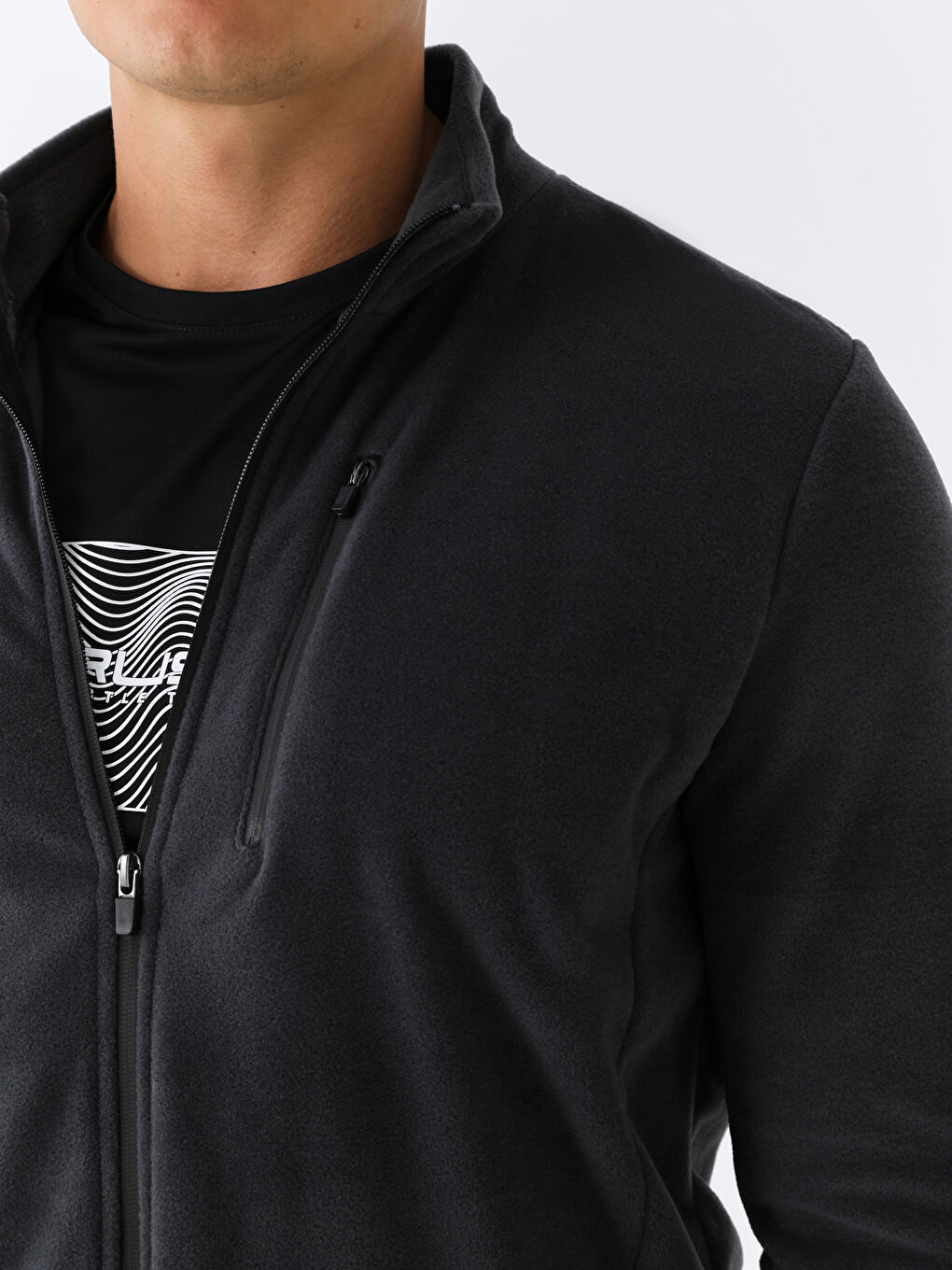 Gri Dik Yaka Uzun Kollu Polar Erkek Spor Hırka-3