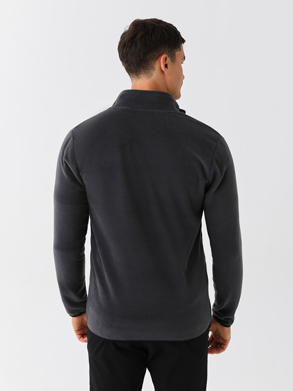 Gri Dik Yaka Uzun Kollu Polar Erkek Spor Hırka-4