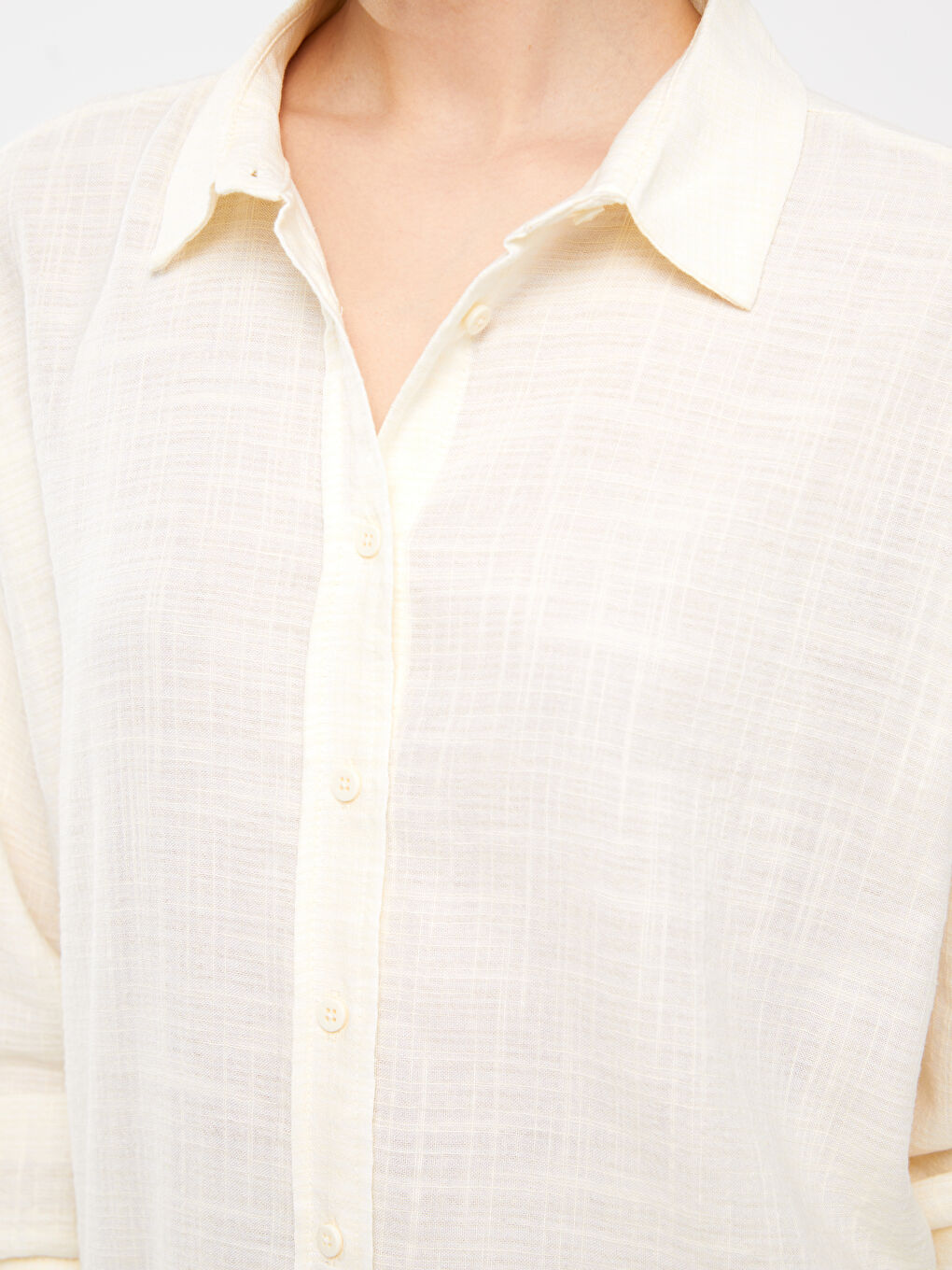 Straight Long Sleeve Oversize Linen Look Women's Shirt-4