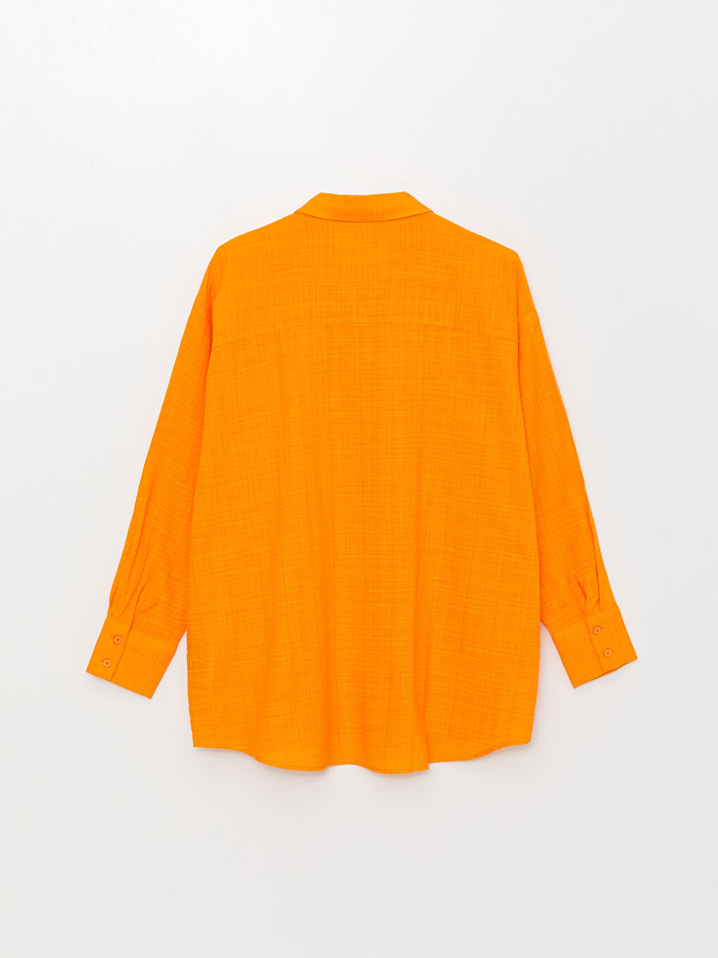 Turuncu Düz Uzun Kollu Oversize Keten Görünümlü Kadın Gömlek-6