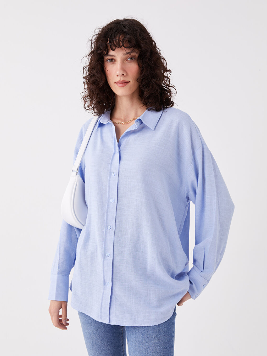 Straight Long Sleeve Oversize Linen Look Women's Shirt
