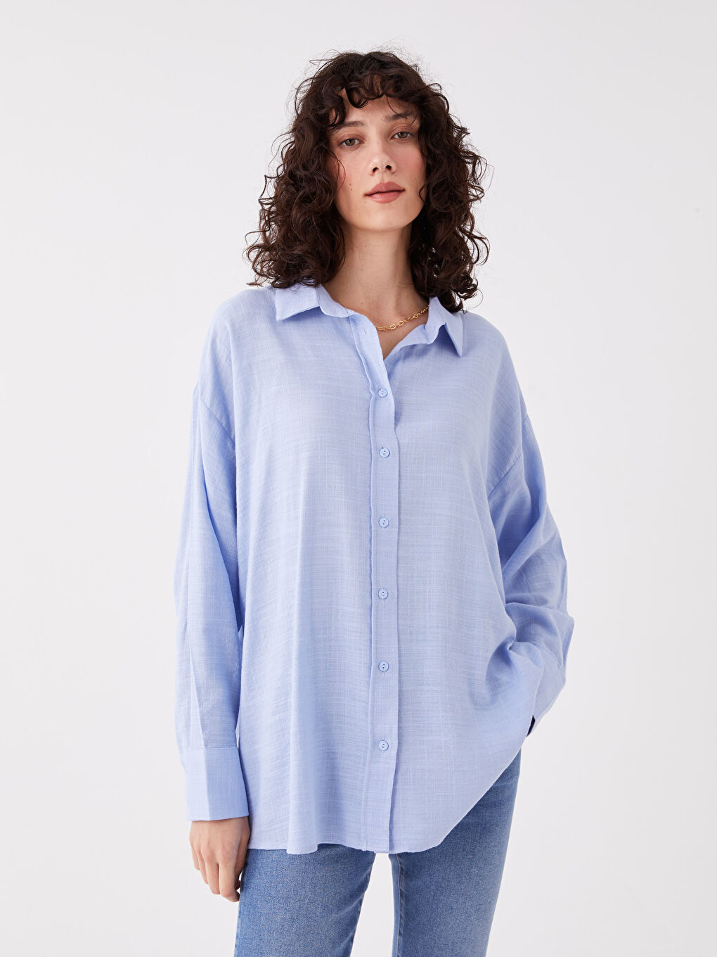 Straight Long Sleeve Oversize Linen Look Women's Shirt-1