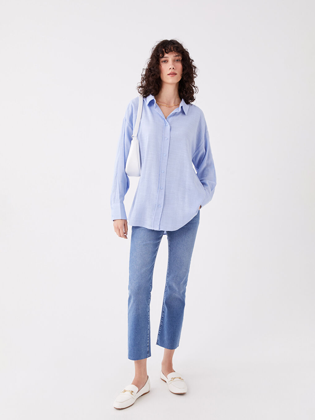 Straight Long Sleeve Oversize Linen Look Women's Shirt-2