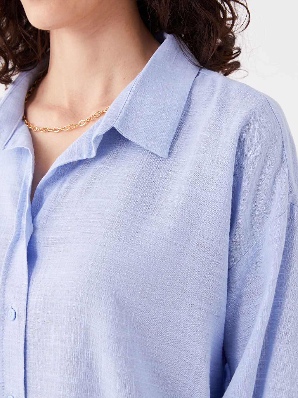 Straight Long Sleeve Oversize Linen Look Women's Shirt-3
