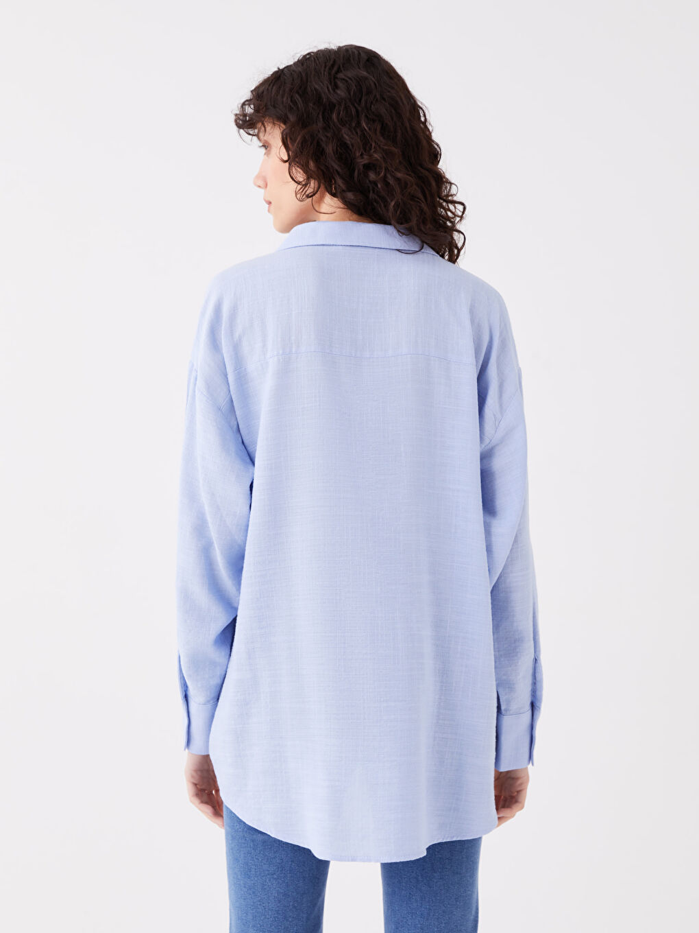 Straight Long Sleeve Oversize Linen Look Women's Shirt-4