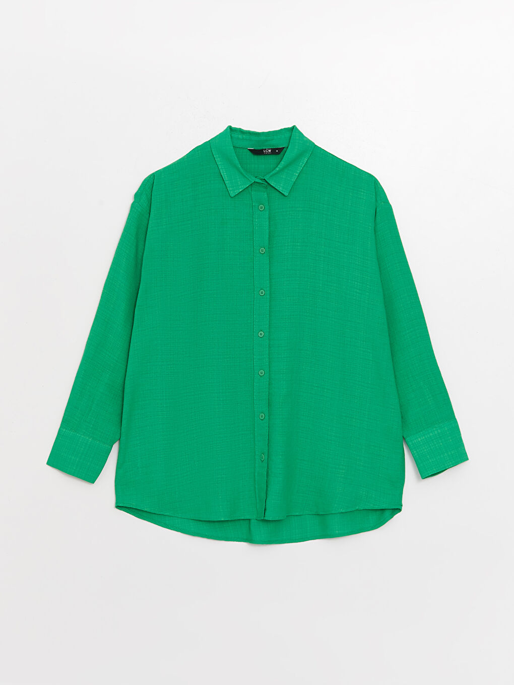 Yeşil Düz Uzun Kollu Oversize Keten Görünümlü Kadın Gömlek-5