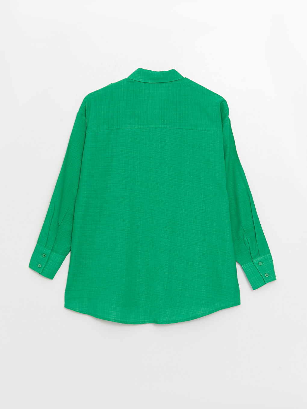 Yeşil Düz Uzun Kollu Oversize Keten Görünümlü Kadın Gömlek-6