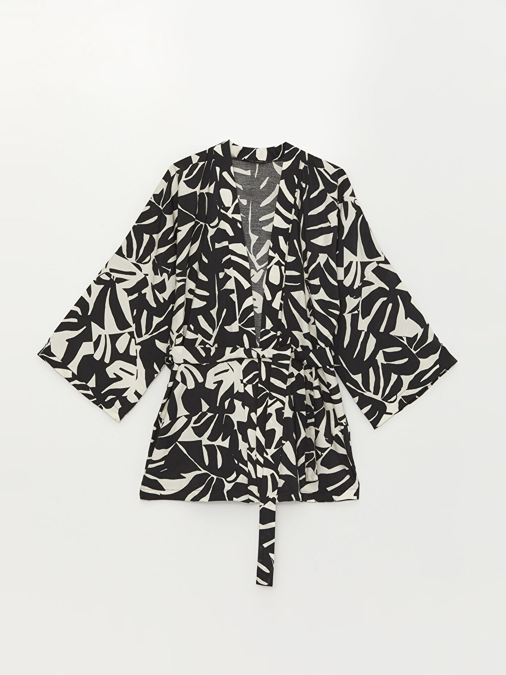 Siyah Şal Yaka Desenli Oversize Kadın Kimono-6