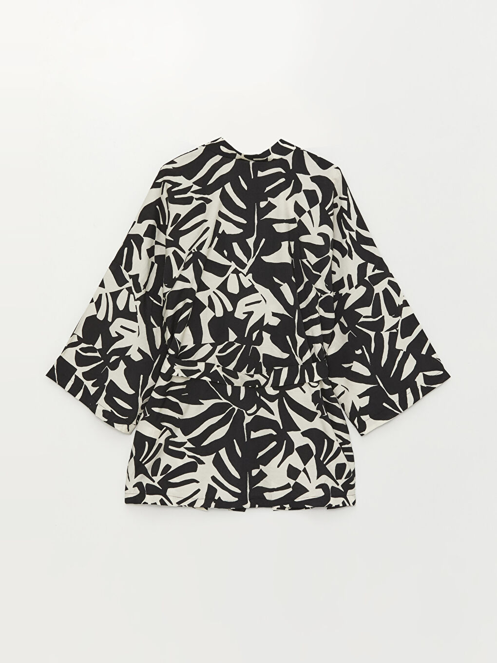Siyah Şal Yaka Desenli Oversize Kadın Kimono-7