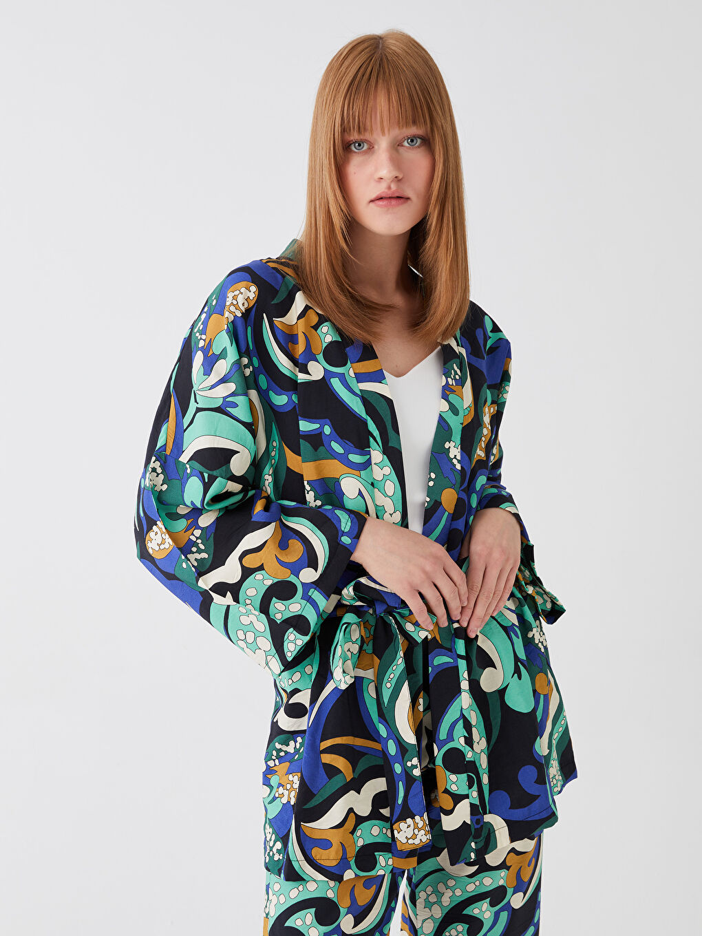 Shawl Collar Patterned Oversize Women's Kimono -S3G273Z8-LQQ
