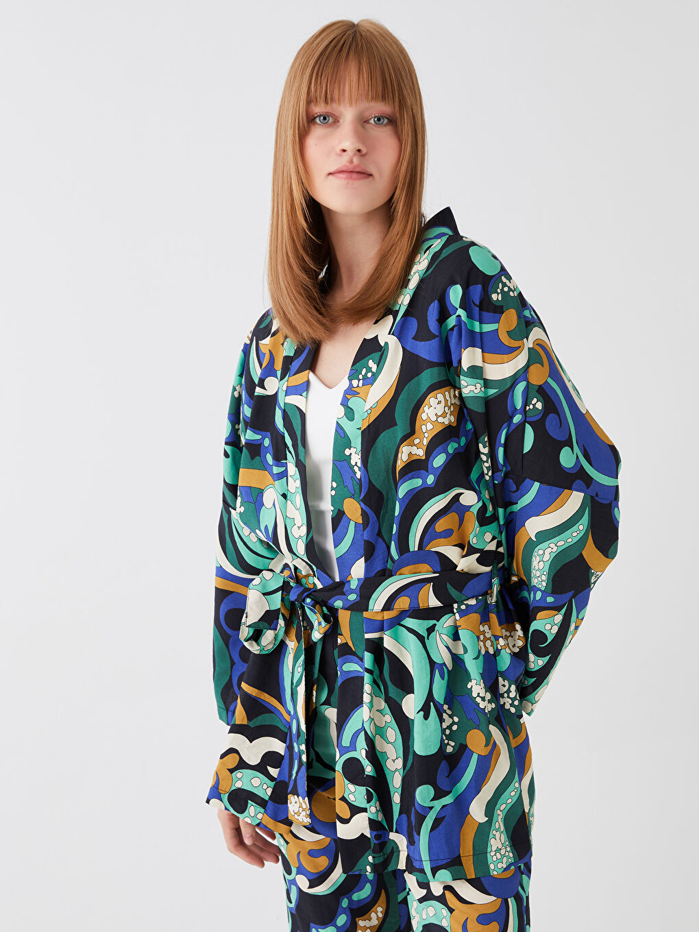 Shawl Collar Patterned Oversize Women's Kimono -S3G273Z8-LQQ