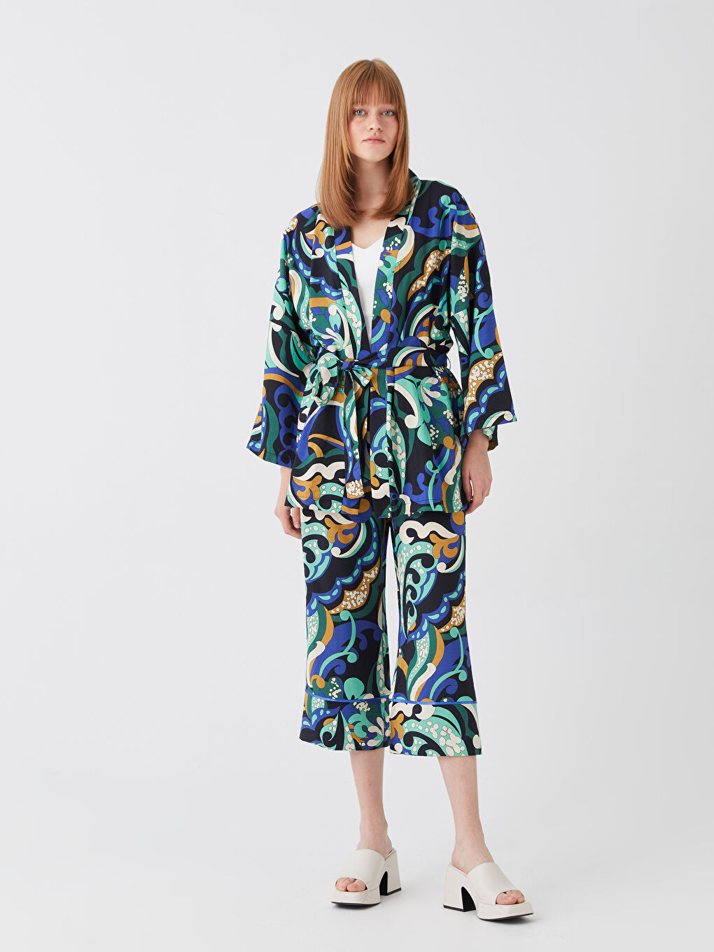 Shawl Collar Patterned Oversize Women's Kimono -S3G273Z8-LQQ