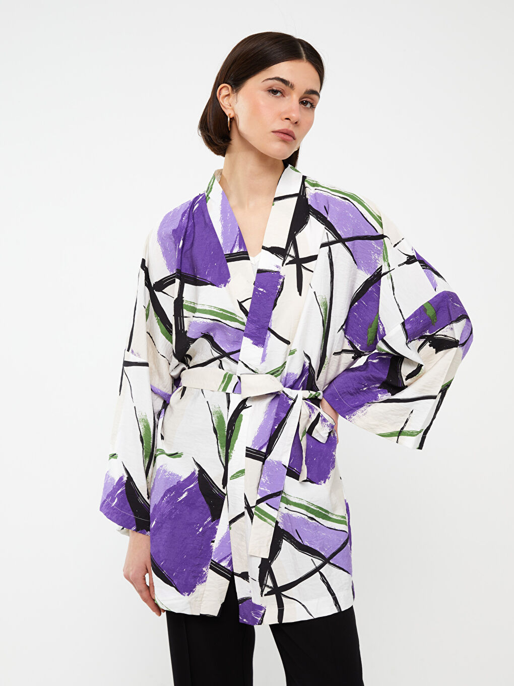 Shawl Collar Patterned Oversize Women's Kimono -S3G273Z8-LRA
