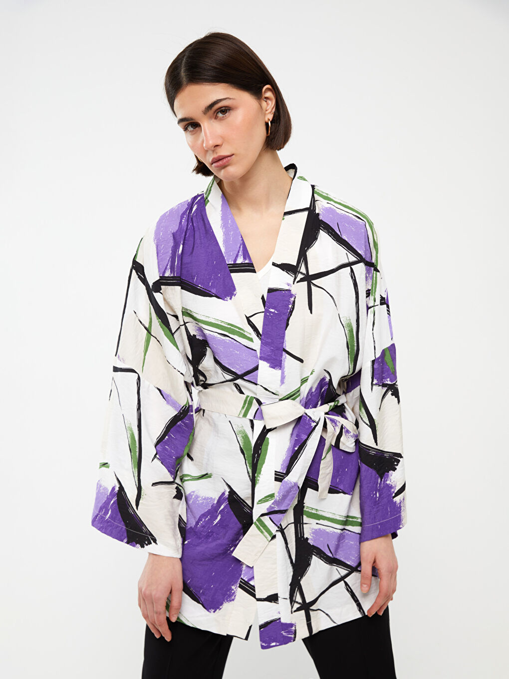 Shawl Collar Patterned Oversize Women's Kimono -S3G273Z8-LRA
