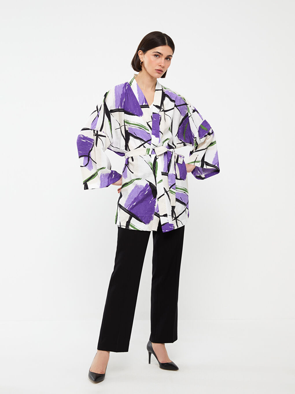 Shawl Collar Patterned Oversize Women's Kimono -S3G273Z8-LRA