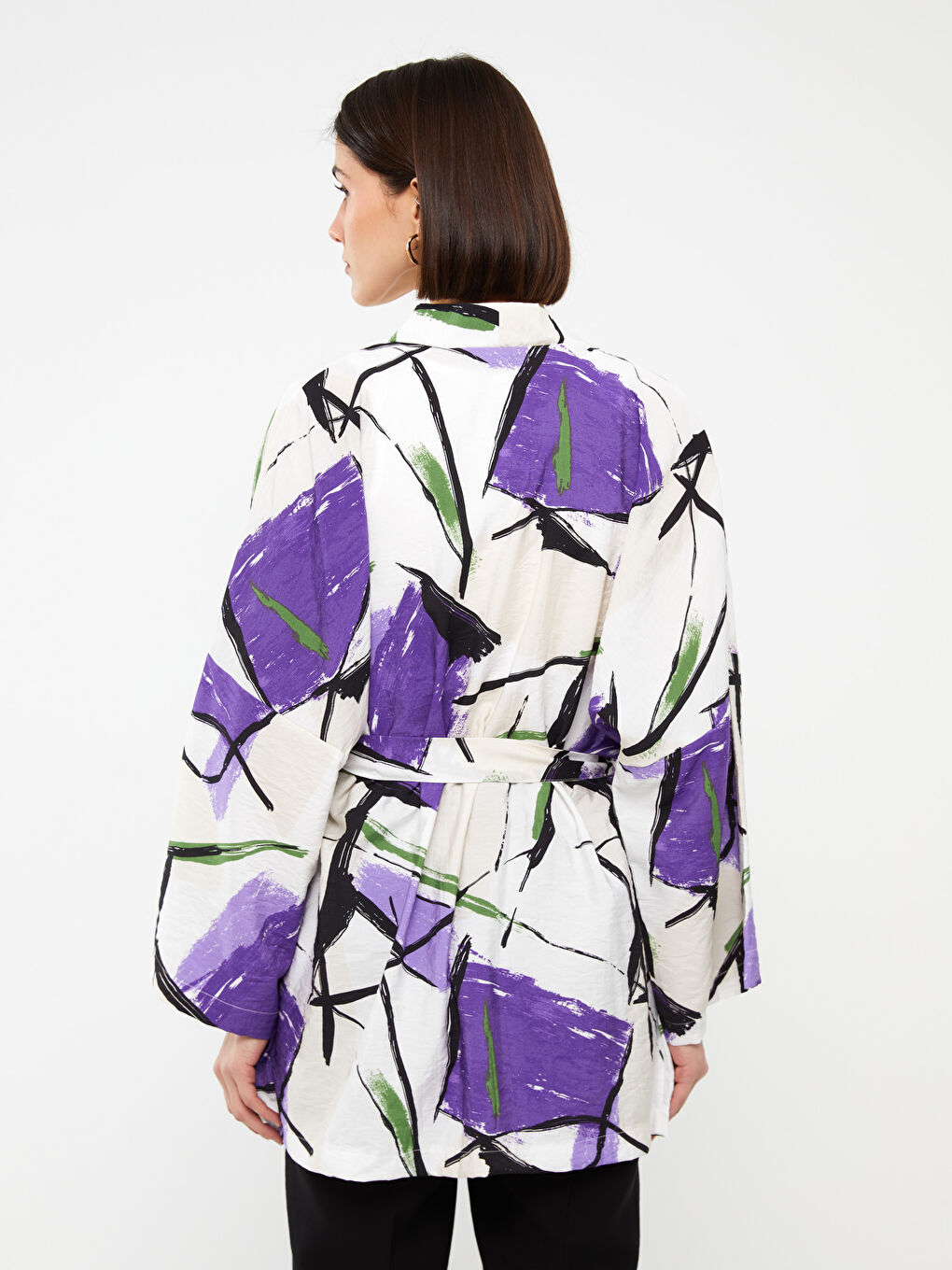 Shawl Collar Patterned Oversize Women's Kimono -S3G273Z8-LRA