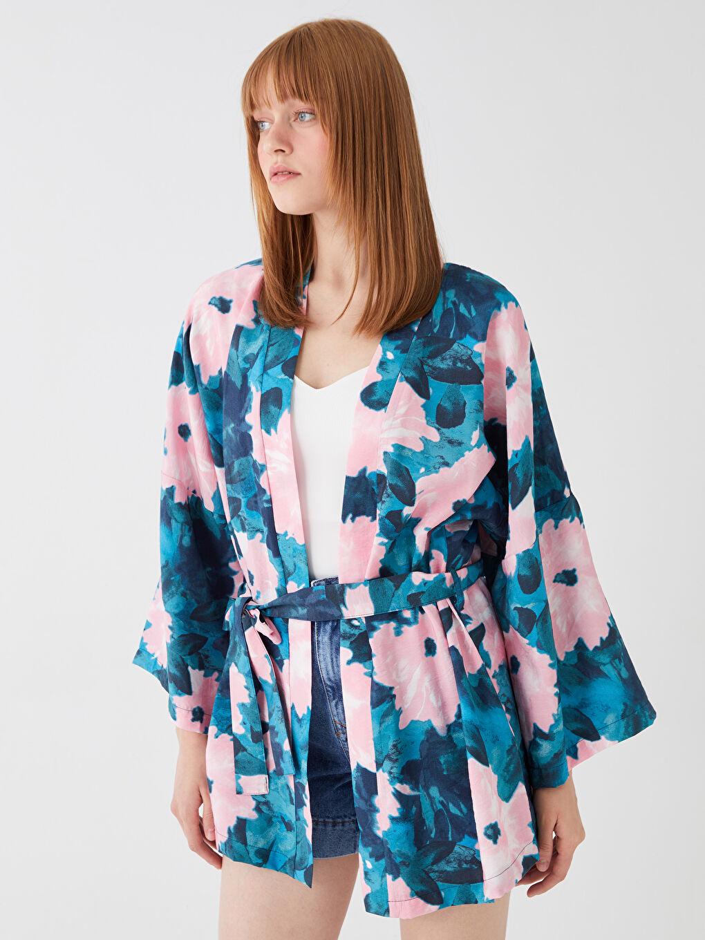 Shawl Collar Patterned Oversize Women's Kimono -S3G273Z8-LT4