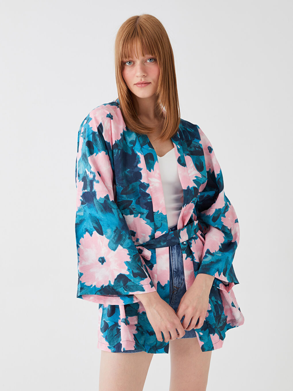 Shawl Collar Patterned Oversize Women's Kimono -S3G273Z8-LT4