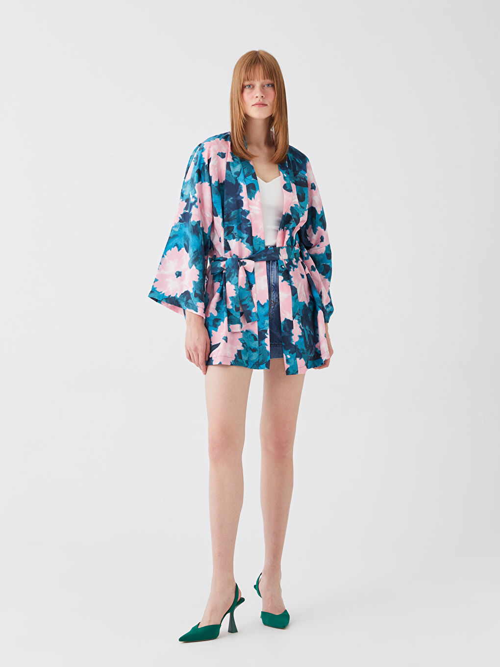 Shawl Collar Patterned Oversize Women's Kimono -S3G273Z8-LT4