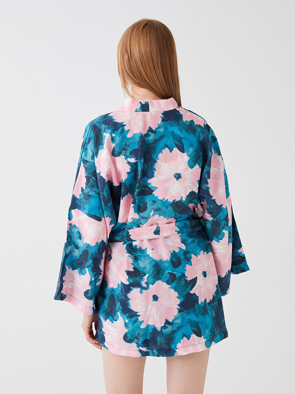 Shawl Collar Patterned Oversize Women's Kimono -S3G273Z8-LT4