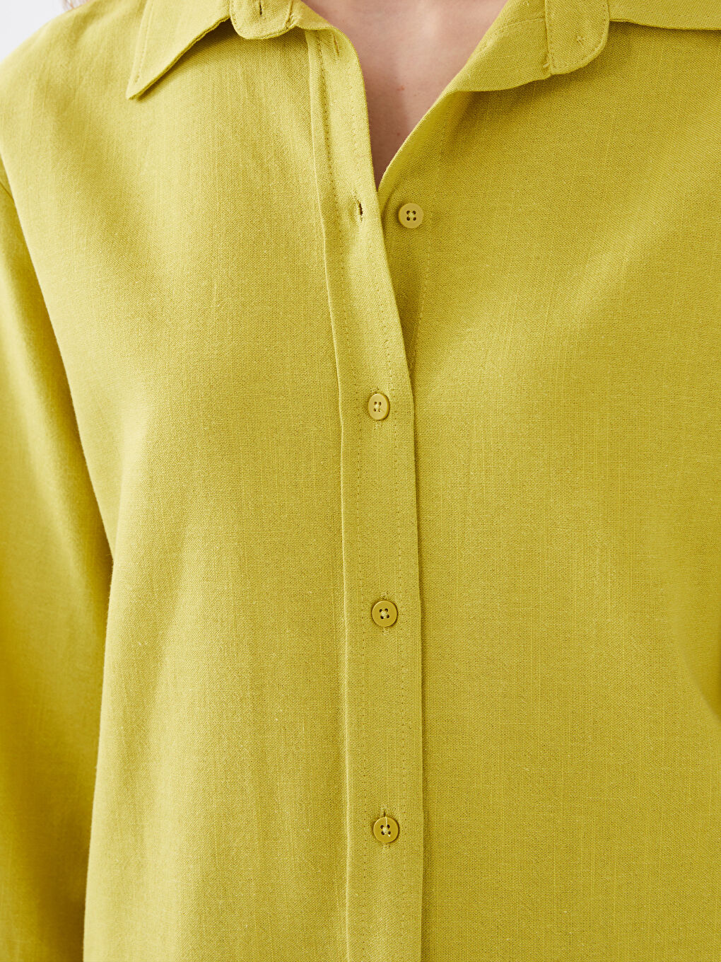 Yeşil Düz Uzun Kollu Oversize Kadın Gömlek-3