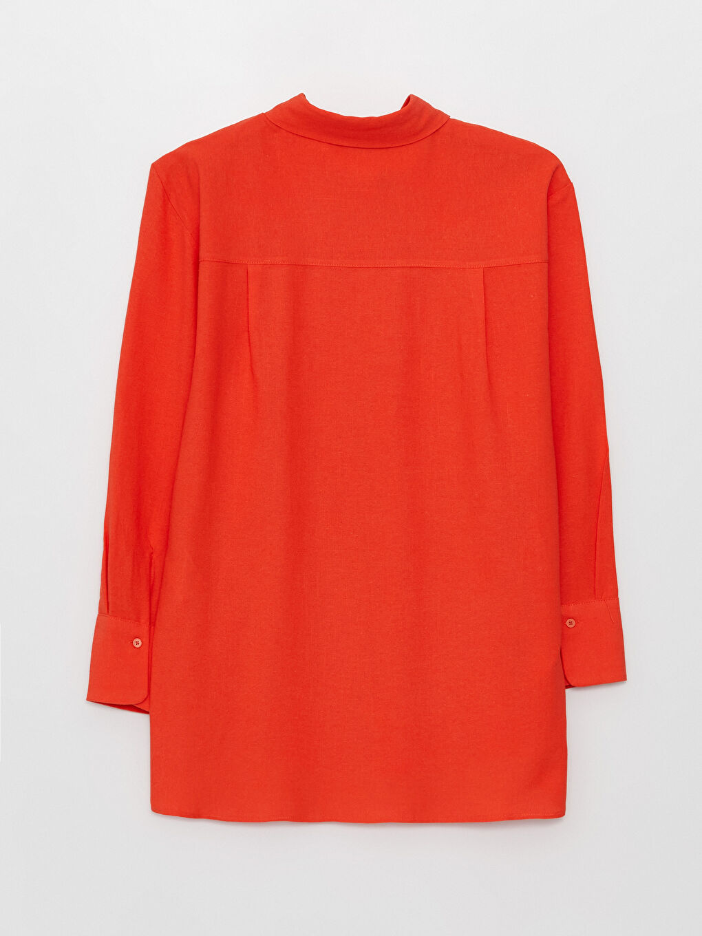 Turuncu Düz Uzun Kollu Oversize Keten Karışımlı Kadın Gömlek-6