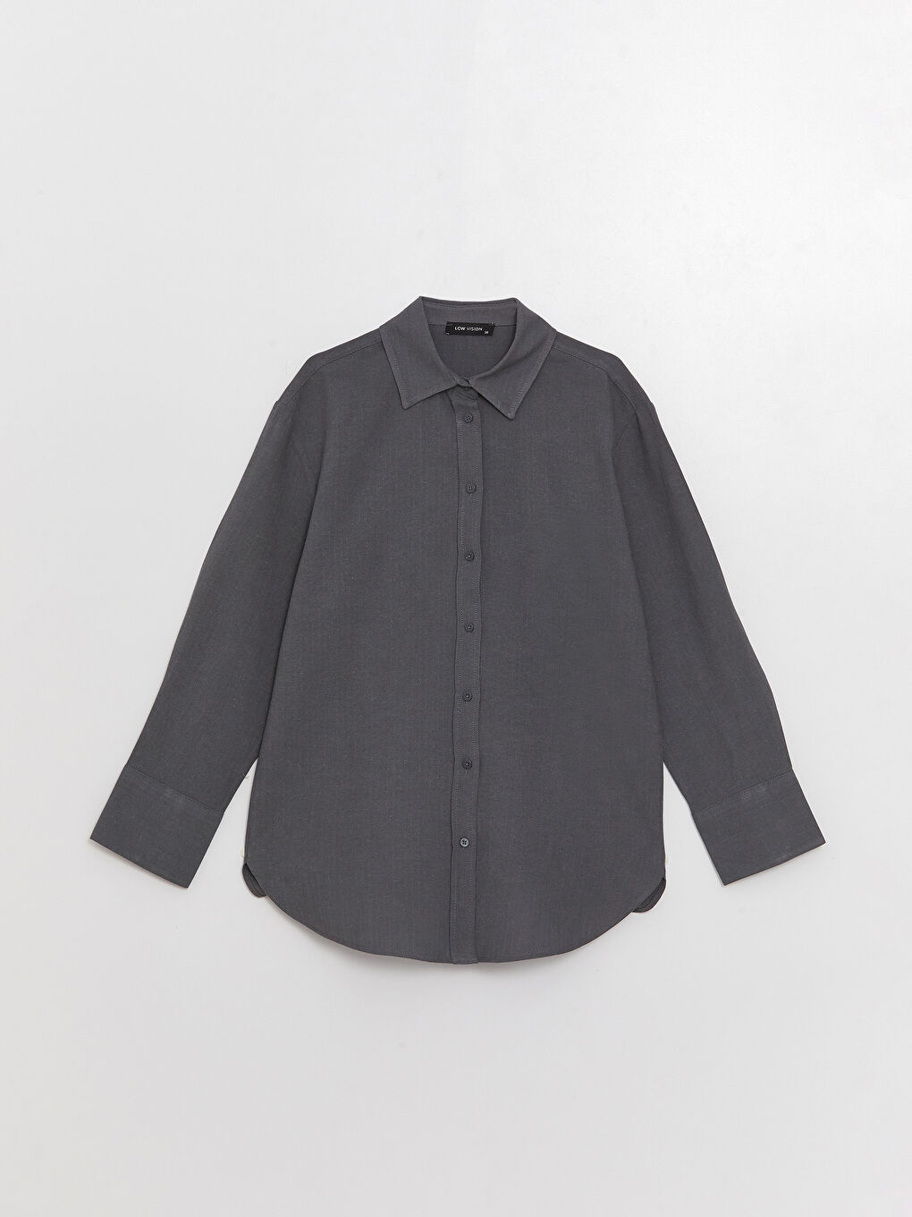 Gri Düz Uzun Kollu Oversize Kadın Gömlek-5