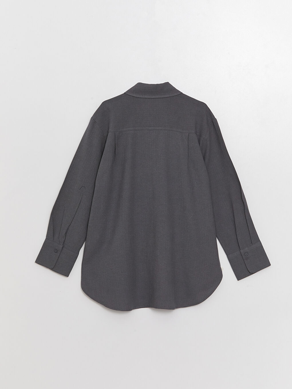 Gri Düz Uzun Kollu Oversize Kadın Gömlek-6