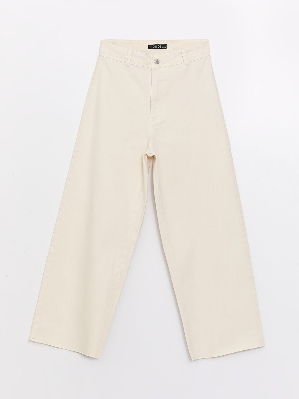 Bej Yüksek Bel Wideleg Kadın Jean Pantolon-5