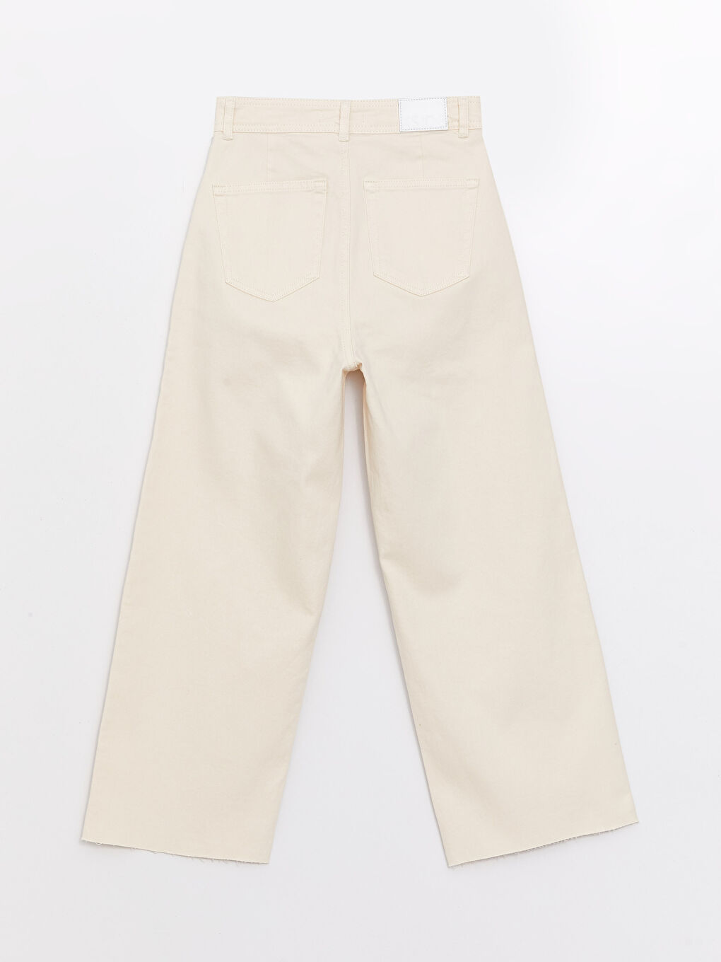 Bej Yüksek Bel Wideleg Kadın Jean Pantolon-6