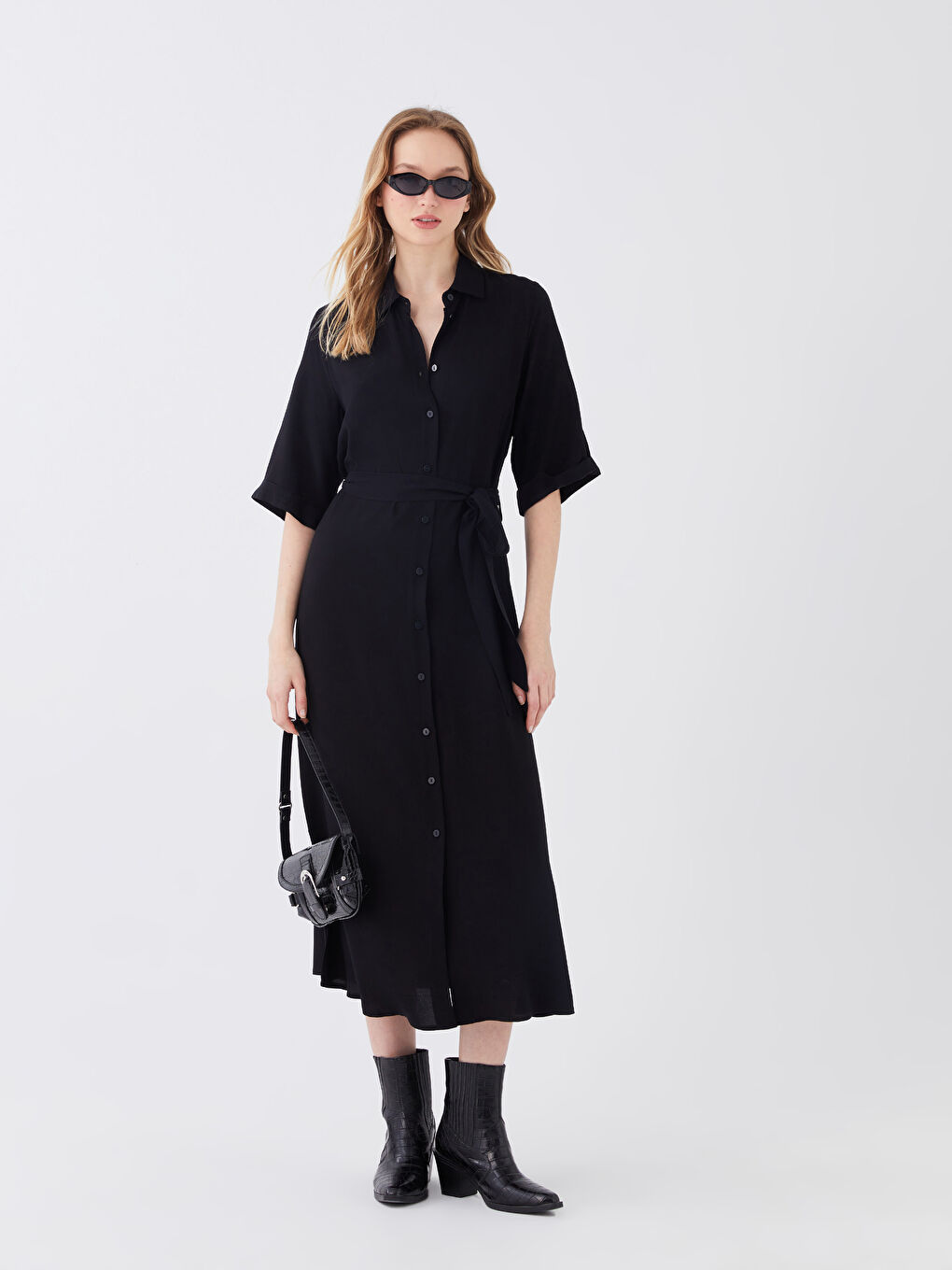 Women's Plain Shirt Dress-1