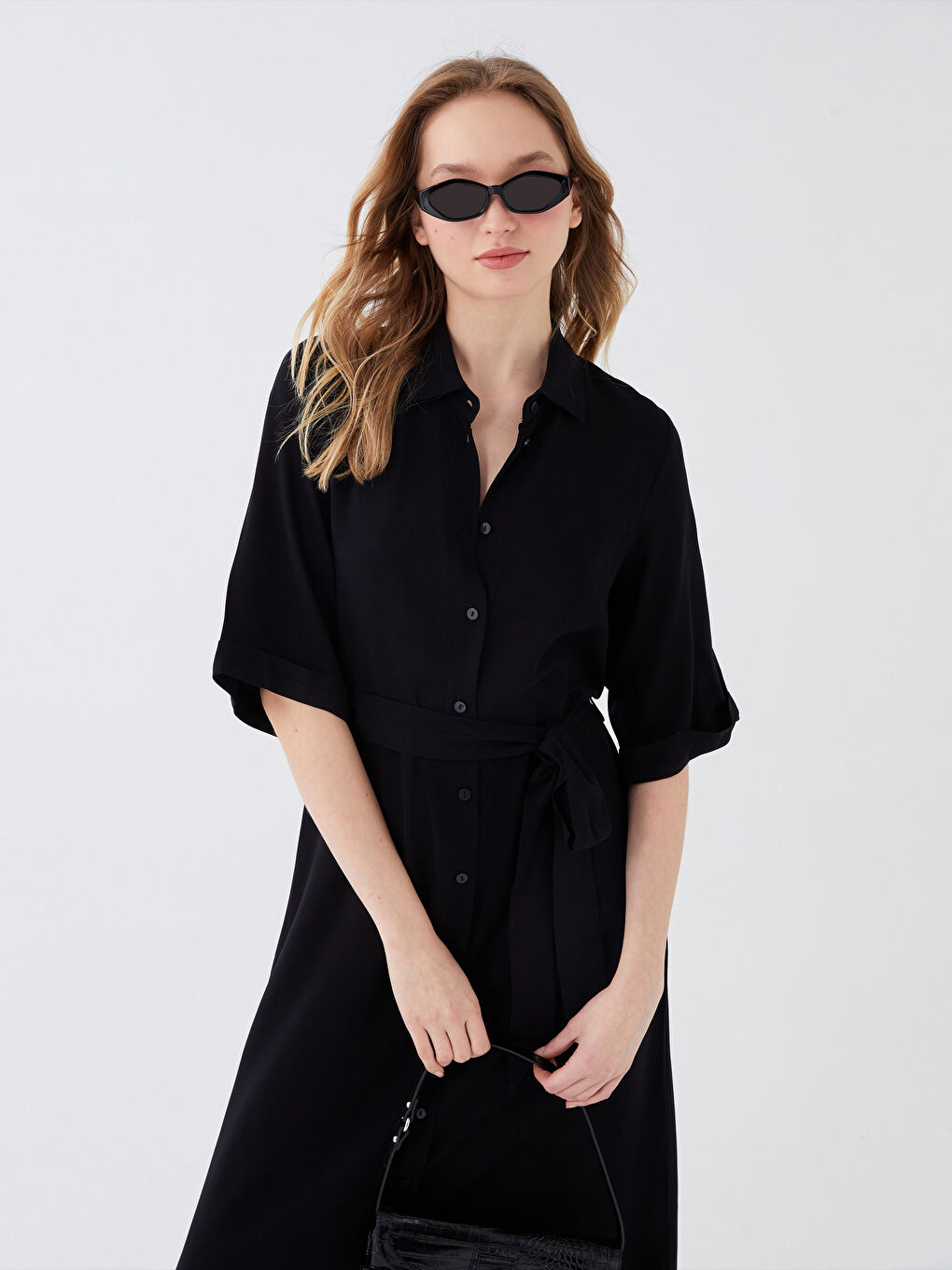 Women's Plain Shirt Dress-3