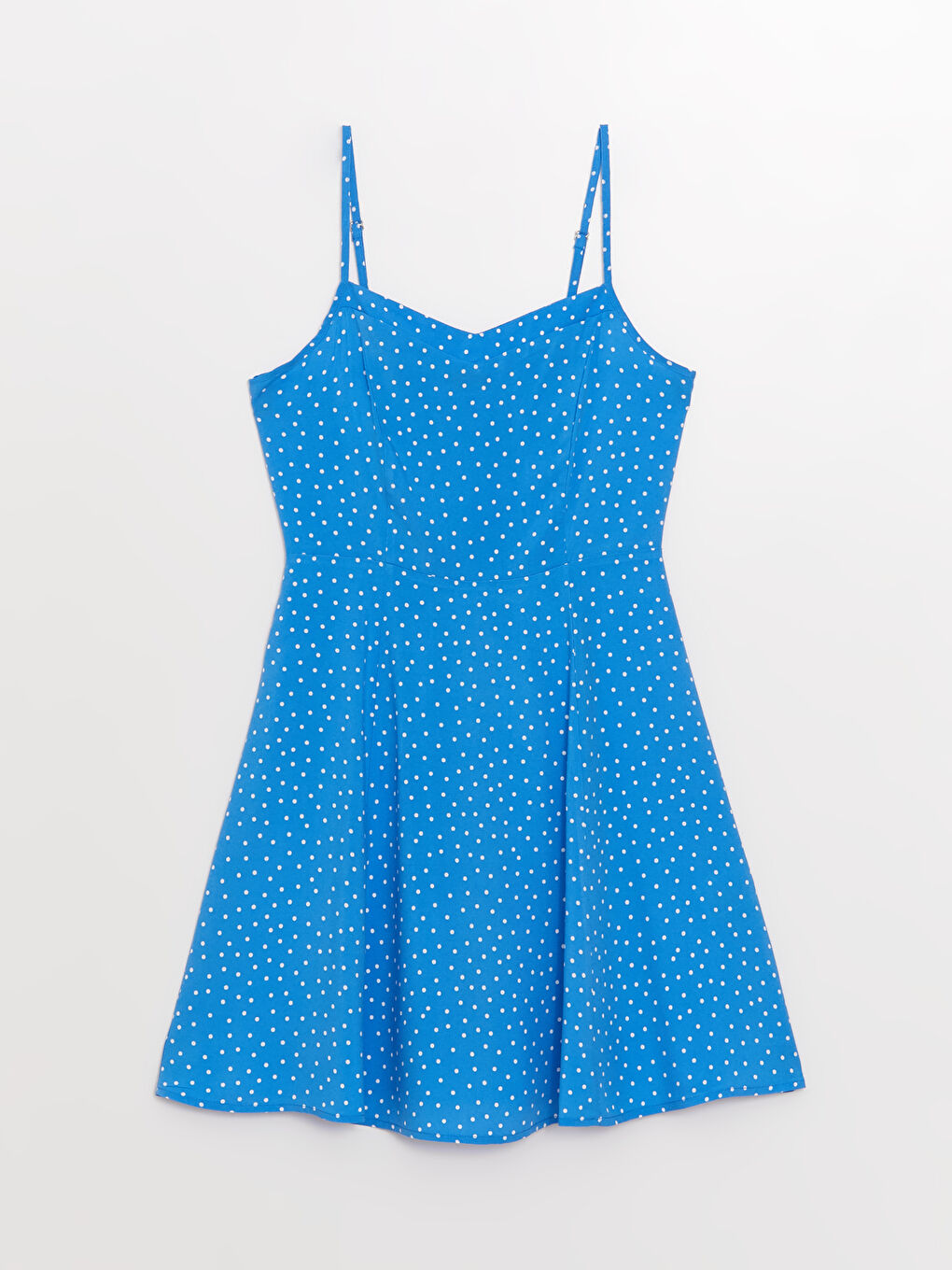 فستان نسائي بحمّالات وياقة على شكل قلب بنقشة البولكا دوت-5