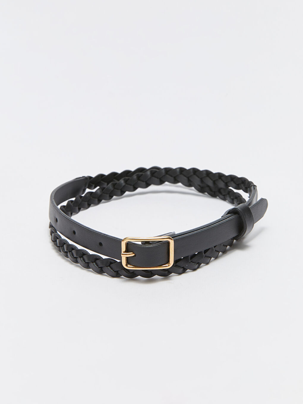 Siyah Deri Görünümlü Kadın İnce Kemer 3'lü-4