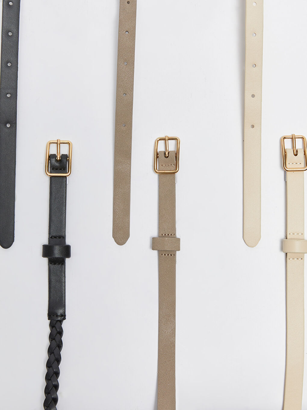 Siyah Deri Görünümlü Kadın İnce Kemer 3'lü-5