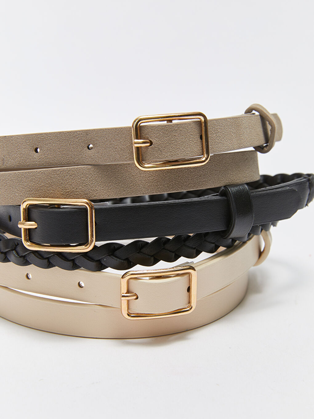 Siyah Deri Görünümlü Kadın İnce Kemer 3'lü-6