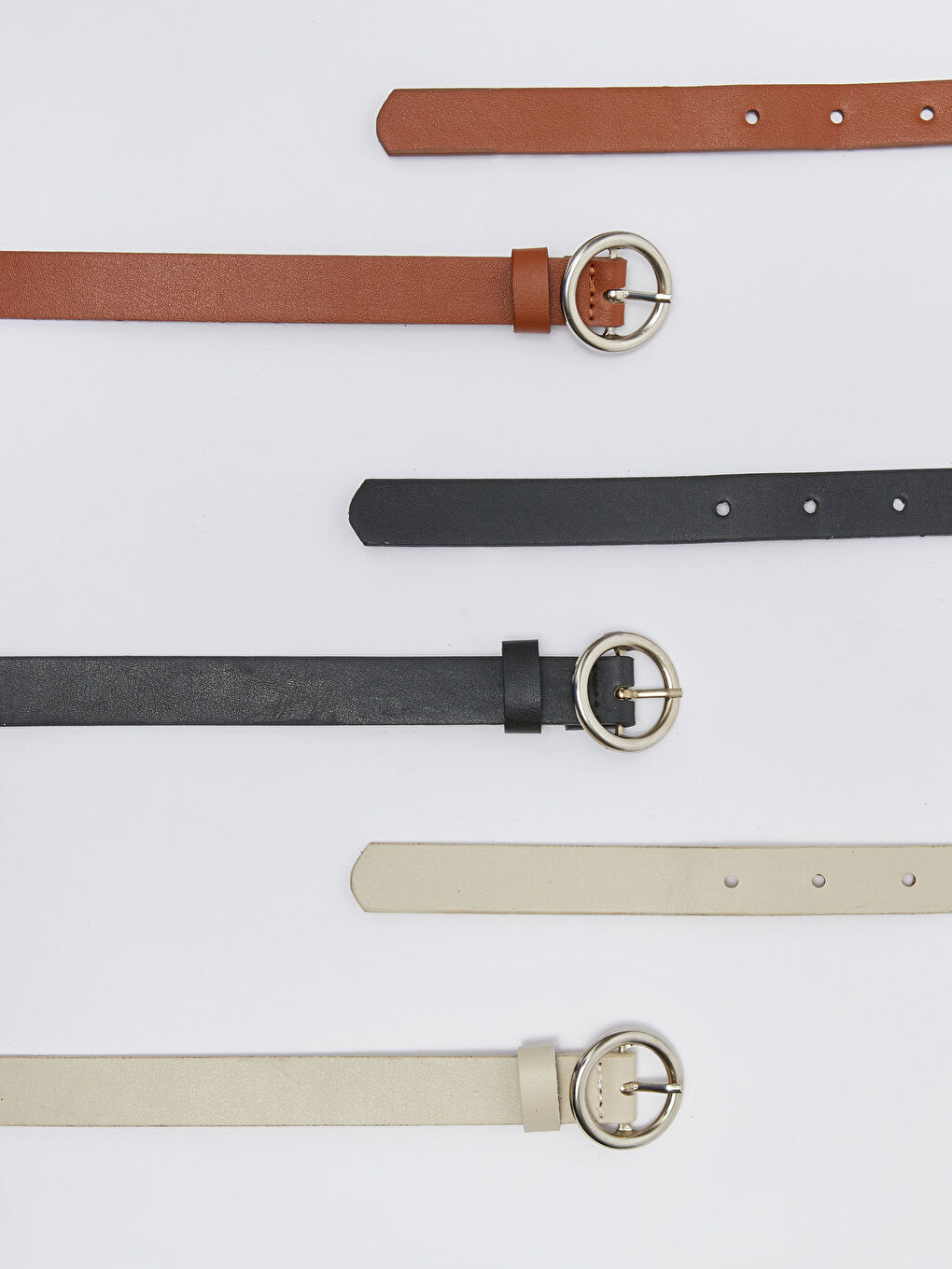 Kahverengi Deri Görünümlü İnce Kadın Kemer 3'lü-4