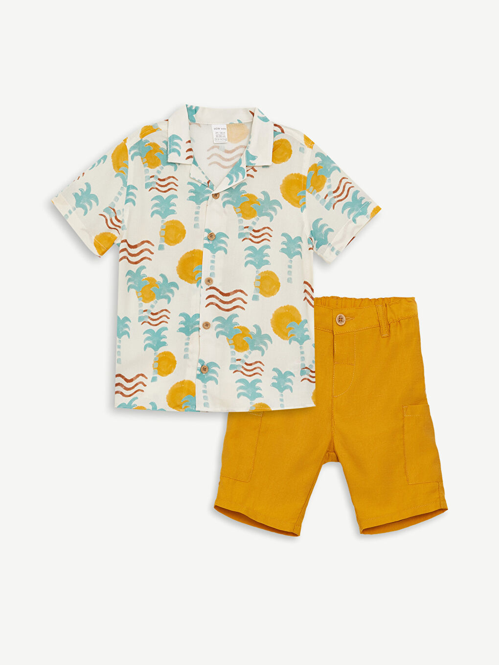 Short Sleeve Patterned Baby Boy Shirt and Shorts 2-Pack Set