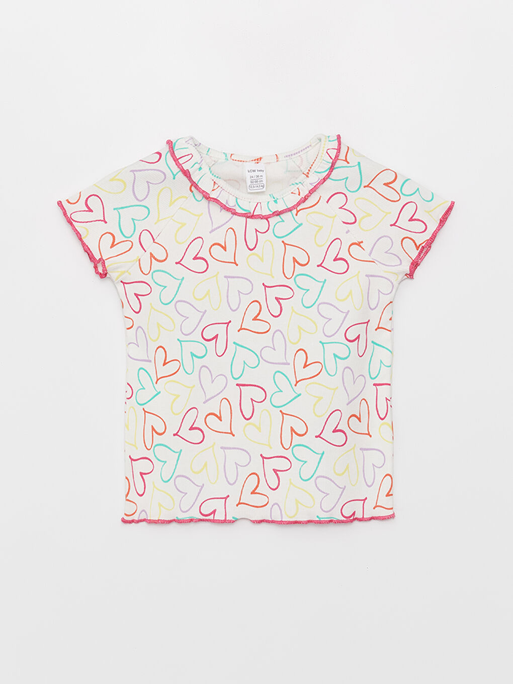 Beyaz Bisiklet Yaka Desenli Kız Bebek Tişört-3