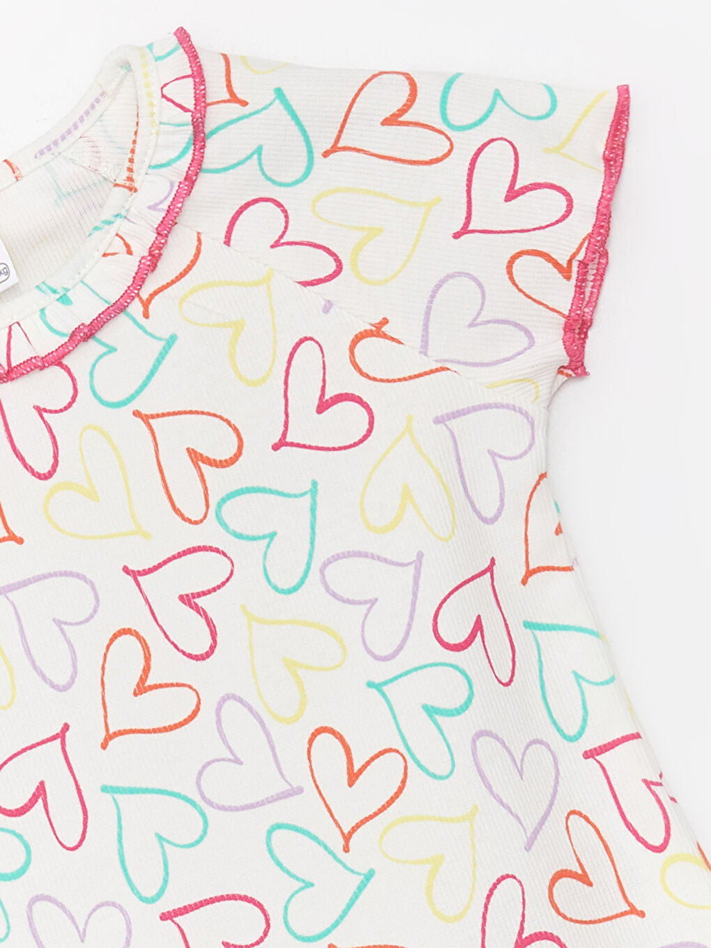 Beyaz Bisiklet Yaka Desenli Kız Bebek Tişört-4