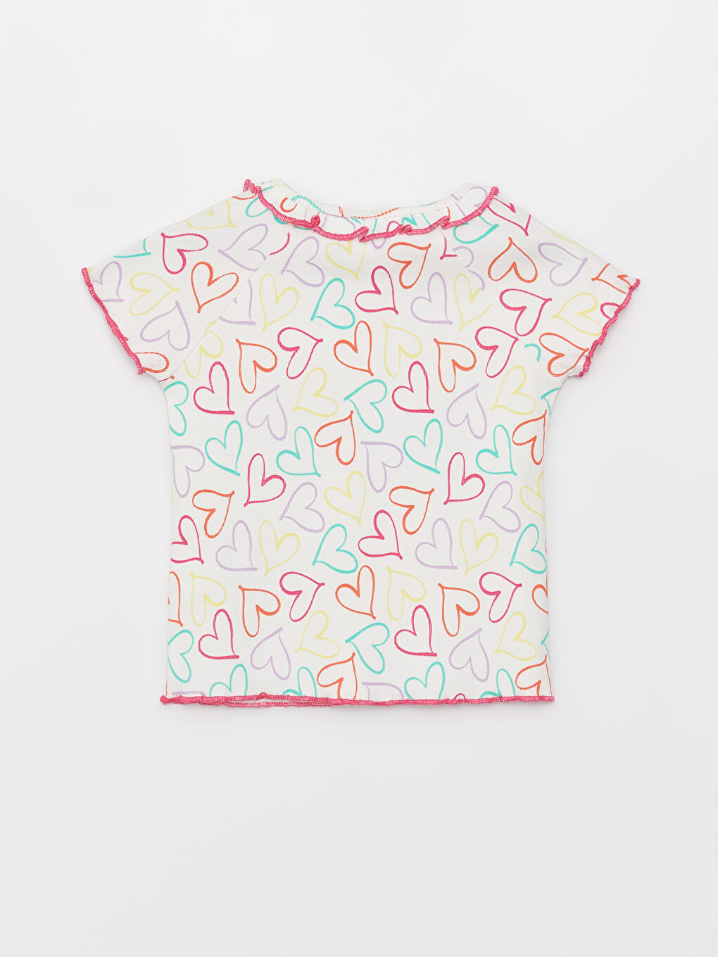 Beyaz Bisiklet Yaka Desenli Kız Bebek Tişört-5