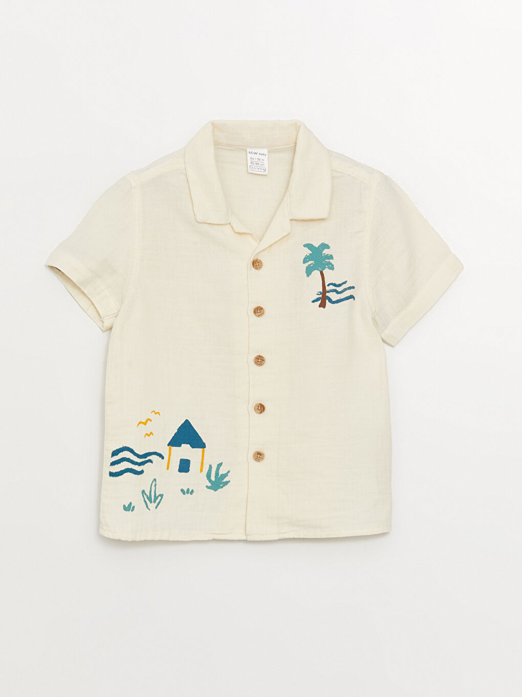 Bej Desenli Kısa Kollu Erkek Bebek Gömlek ve Şort  2'li Takım-1