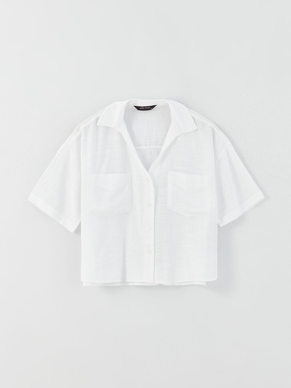 Self-Patterned Short-Sleeve Linen-Look Women's Shirt-5