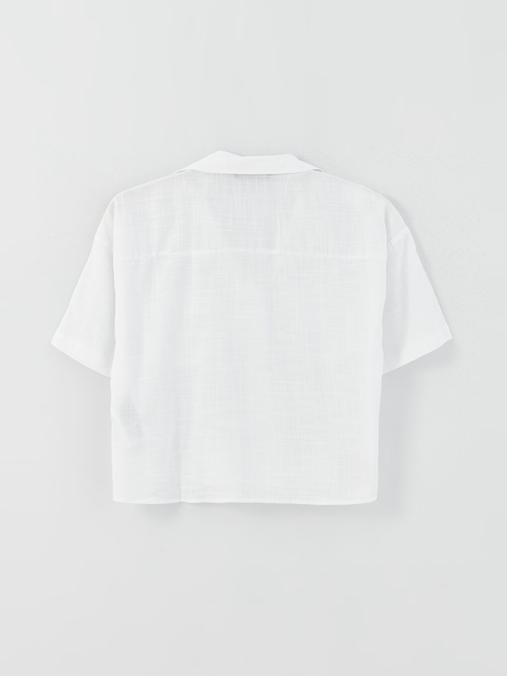 Self-Patterned Short-Sleeve Linen-Look Women's Shirt-6