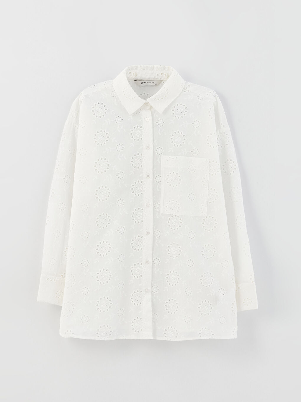 Self Patterned Long Sleeve Oversize Brode Women's Shirt-5