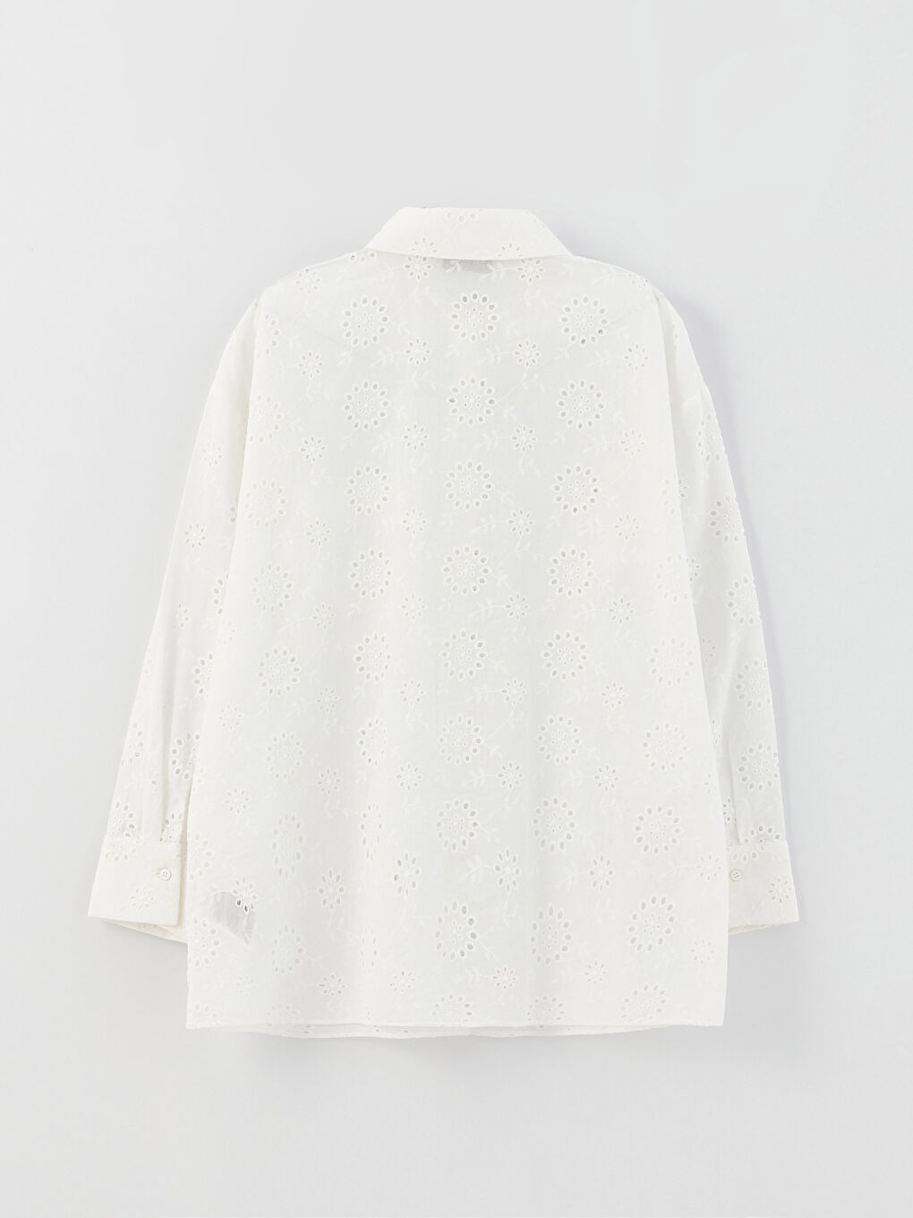 Self Patterned Long Sleeve Oversize Brode Women's Shirt-6