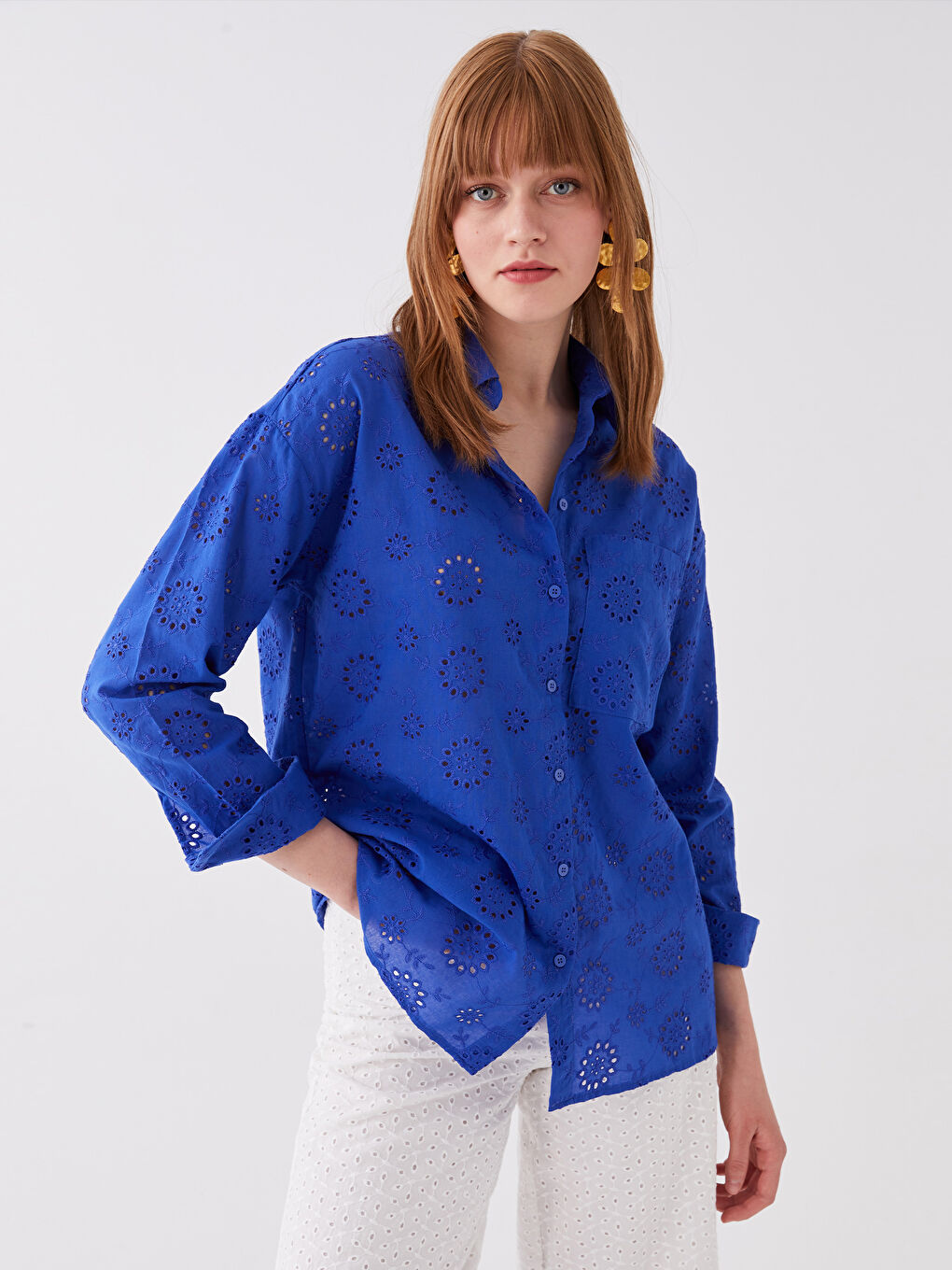 LCW Vision Selbstgemustertes Langarm-Oversize-Brode-Hemd für Damen -S3G339Z8-GZ1