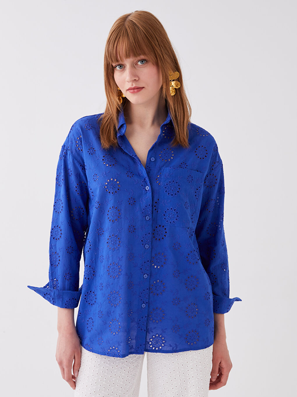 LCW Vision Selbstgemustertes Langarm-Oversize-Brode-Hemd für Damen -S3G339Z8-GZ1
